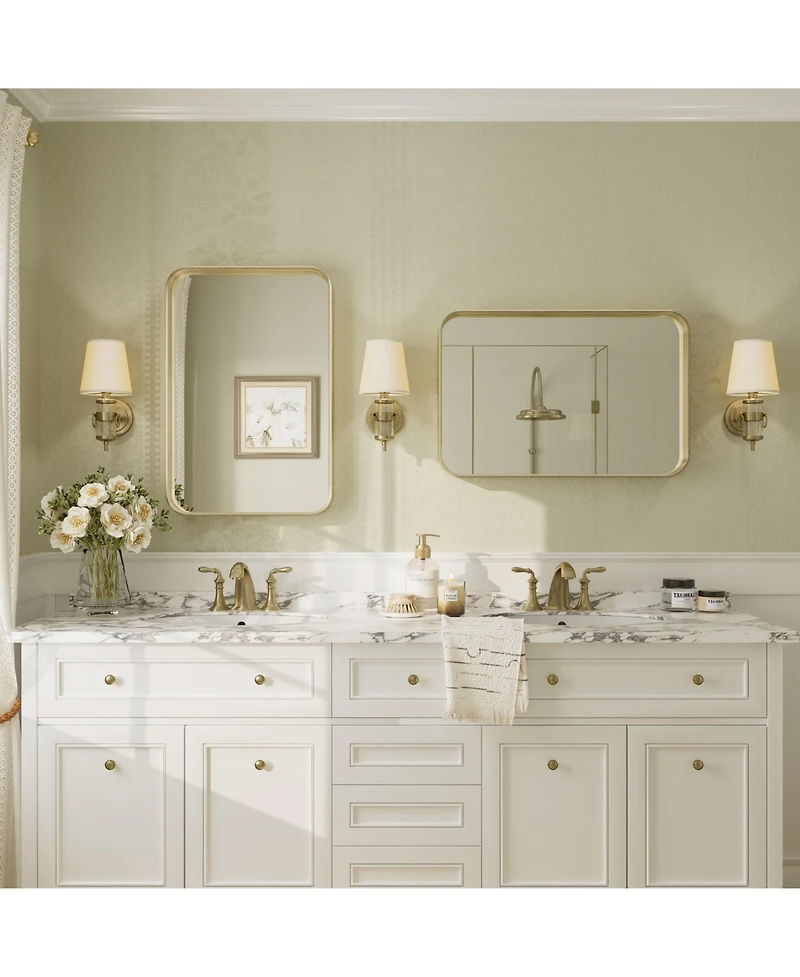 Apmir High-Strength Tempered Glass and Aluminum Alloy Framed Wall Decor Bathroom Vanity Mirror in Brushed Gold