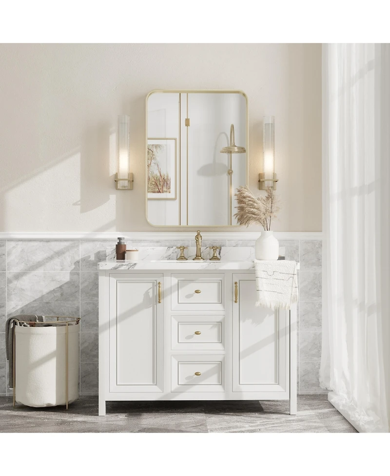 Apmir" High-Strength Tempered Glass and Aluminum Alloy Framed Wall Decor Bathroom Vanity Mirror in Brushed Gold