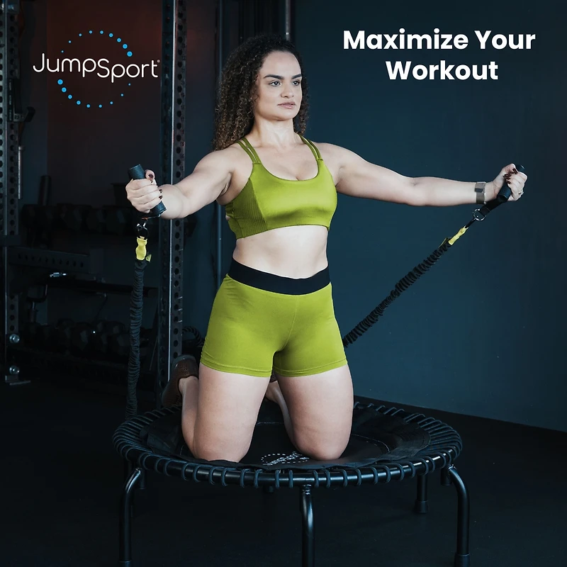 JumpSport 220 in-Home Cardio Fitness Rebounder, 39-inch | Mini Trampoline with Arched-Legged & Videos Included | Safe, Sturdy and Low-Impact