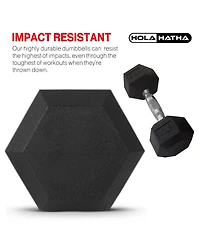 HolaHatha 10, 15, 25, 30 & 35 Lb Hexagonal Dumbbell Weight Set w/ Rack, Black
