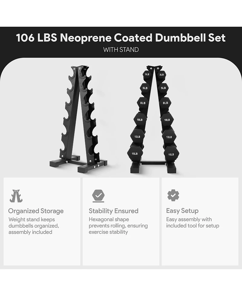 BalanceFrom Fitness Pound Neoprene Coated Dumbbell Set with Stand