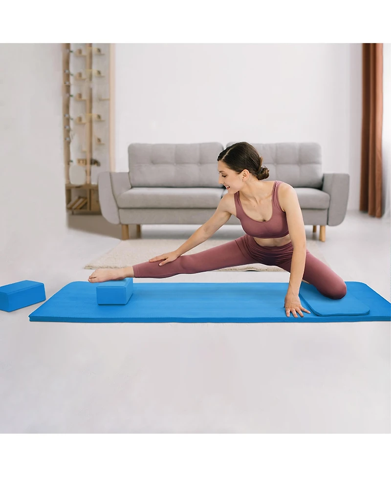 BalanceFrom Fitness 71"x24" Anti Tear Yoga Mat w/Strap, Knee Pad & Blocks