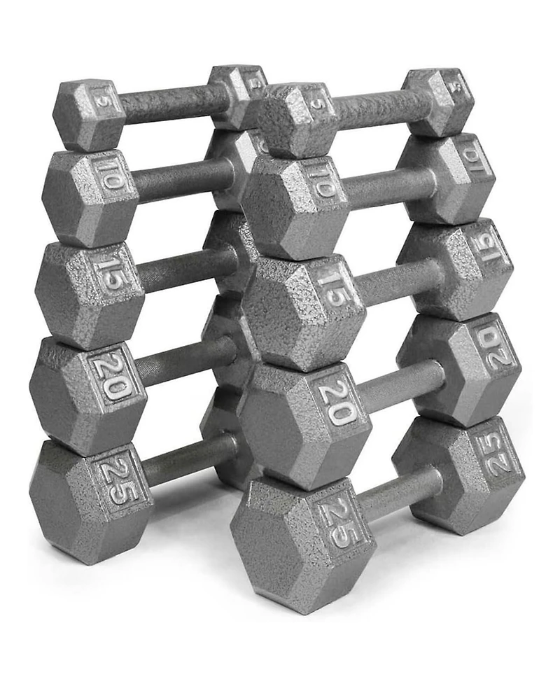 HolaHatha 5, 10, 15, 20, 25 lb Cast Iron Dumbbell Free Hand Weight Set with Rack