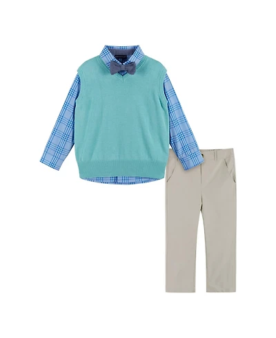 Andy & Evan Toddler Boys and Toddler/Child Aqua Grey Plaid Vest Set