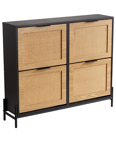 Sugift Rattan Shoe Cabinet, Narrow 4 Flip Drawers, Slim Storage for Entryway