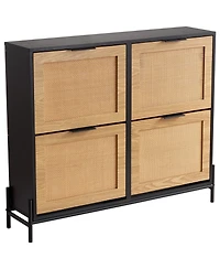 Sugift Rattan Shoe Cabinet, Narrow 4 Flip Drawers, Slim Storage for Entryway