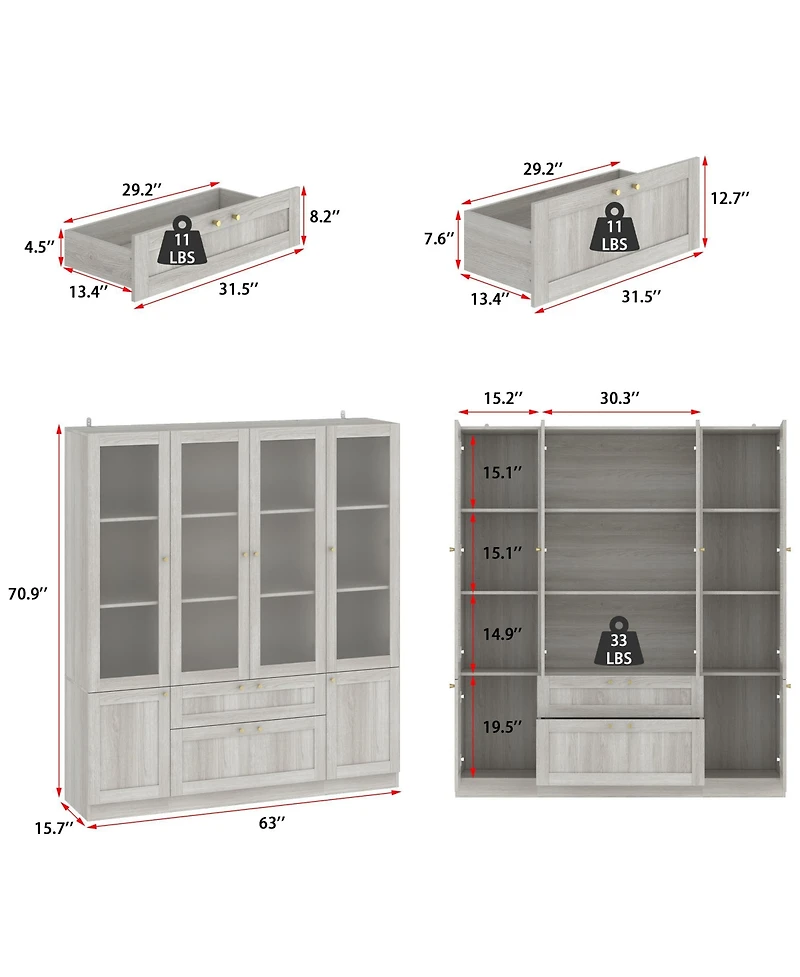 Homsee Modern 6-Door 2-Drawer Storage Cabinet