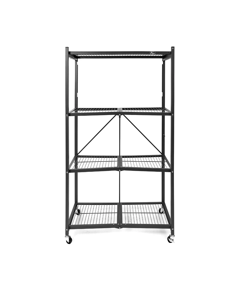 Origami R5-06W Black 4-Wheeled and 4-Shelf Folding Steel Wire Shelving Storage