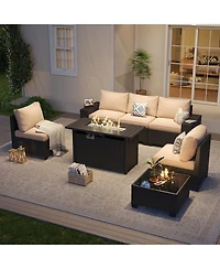 Aoxun 7-Piece Wicker Outdoor Sectional Sofa Set with Cushions with 44" Propane Fire Pit Table