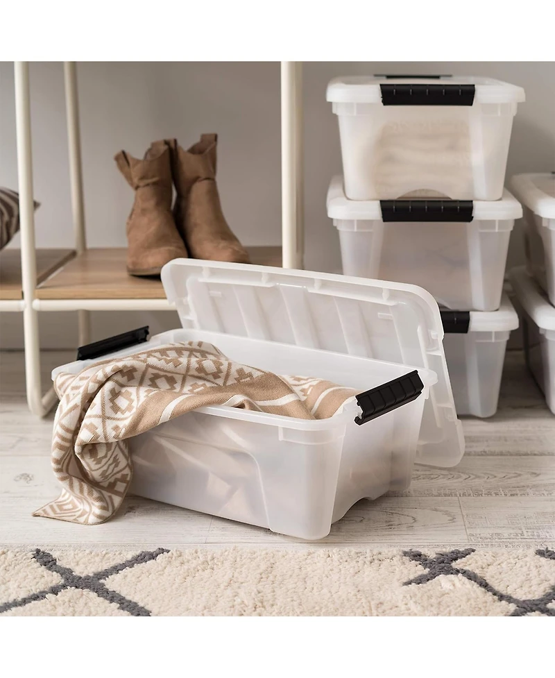 Iris 6 Pack 12qt Plastic Storage Bin with Lid and Secure Latching Buckles, Pearl