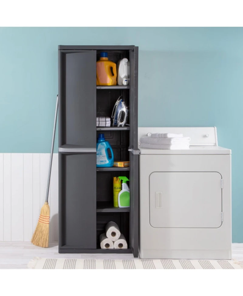 Sterilite Adjustable 4-Shelf Gray Garage Storage Cabinet With Doors, 2 Pack