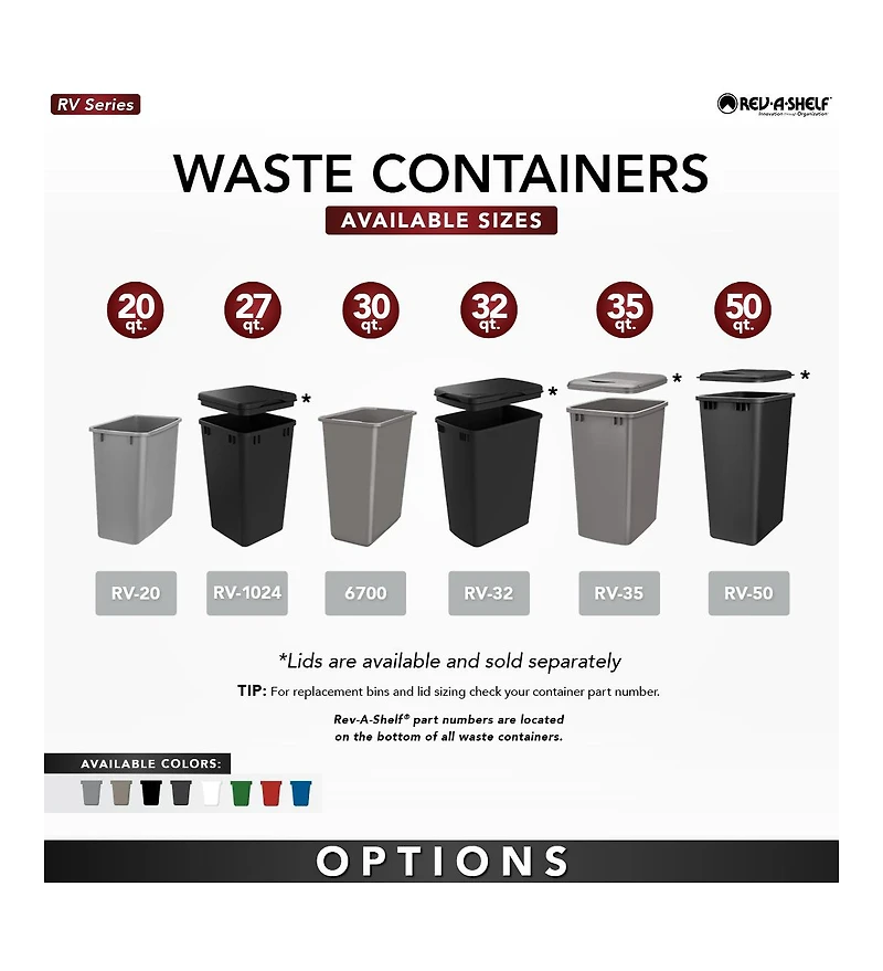 Rev-a-Shelf Polymer Replacement 27 qt. Trash Bin, Black, 2 Pack, Rv-1024-18-2