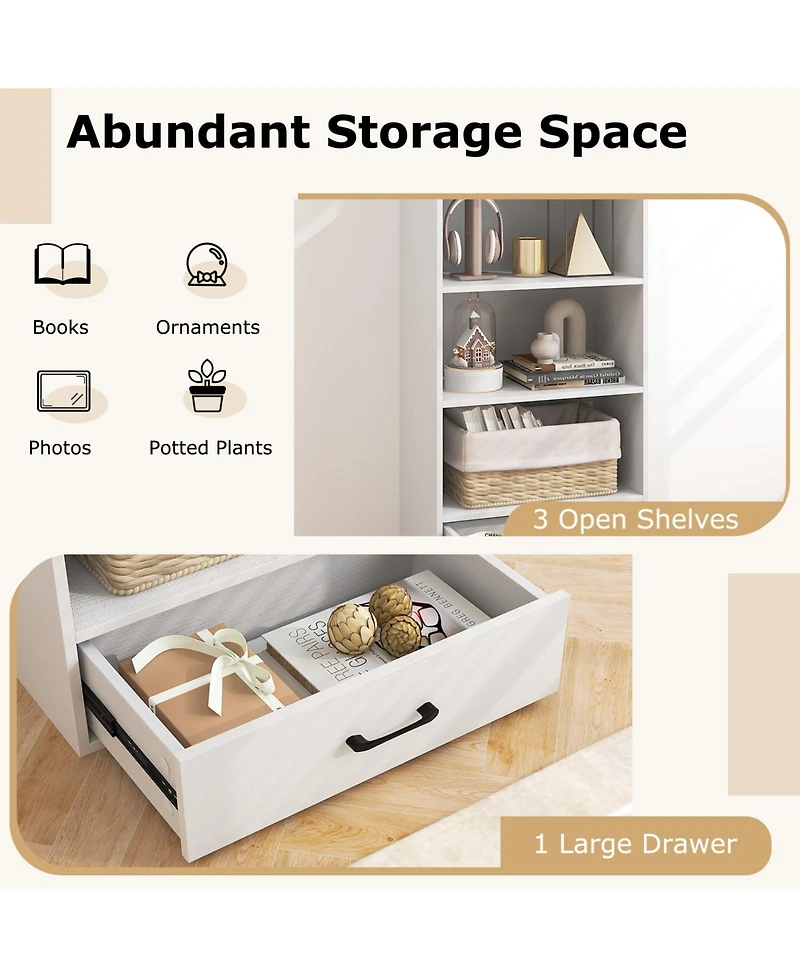 Gouun 4-Tier Storage Bookcase with Drawer and Anti-Toppling Kit, 24 x 15 x 42.5