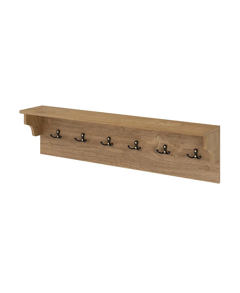 Gouun Wall-Mounted Wooden Coat Rack with Shelf and 6 Hooks, 31.5 in
