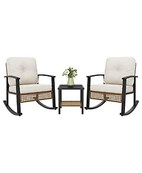 Aoxun Indoor Outdoor Rocking Chair 3 Piece Set Metal Frame Patio Furniture with Wicker Accent and Side Table