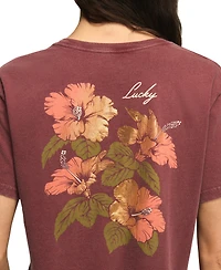 Lucky Brand Women's Hibiscus Print Crewneck Boyfriend T-Shirt