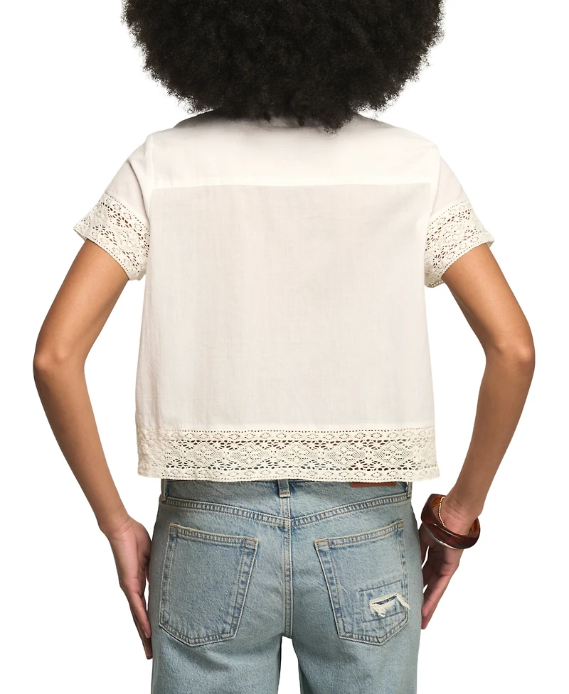 Lucky Brand Women's Cutwork Collared Camp Shirt