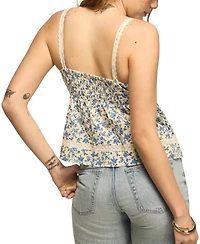 Lucky Brand Women's Sleeveless Printed Lace Trimmed Tank Top