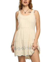 Lucky Brand Women's Easy Lace Trim Embroidered Sleeveless Mini Dress