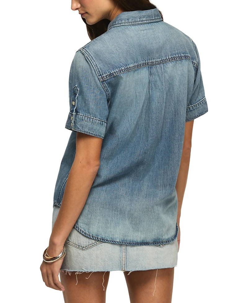 Lucky Brand Women's Cut Off Denim Button-Down Shirt
