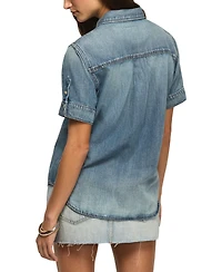 Lucky Brand Women's Cut Off Denim Button-Down Shirt