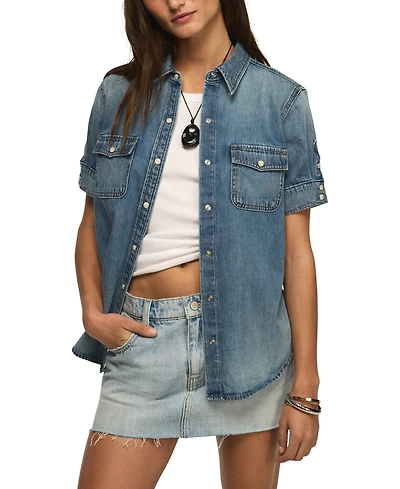 Lucky Brand Women's Cut Off Denim Button-Down Shirt