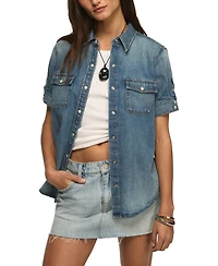 Lucky Brand Women's Cut Off Denim Button-Down Shirt
