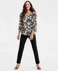 Jm Collection Women's Printed Chiffon-Sleeve Gathered-Neck Top, Macy's Exclusive