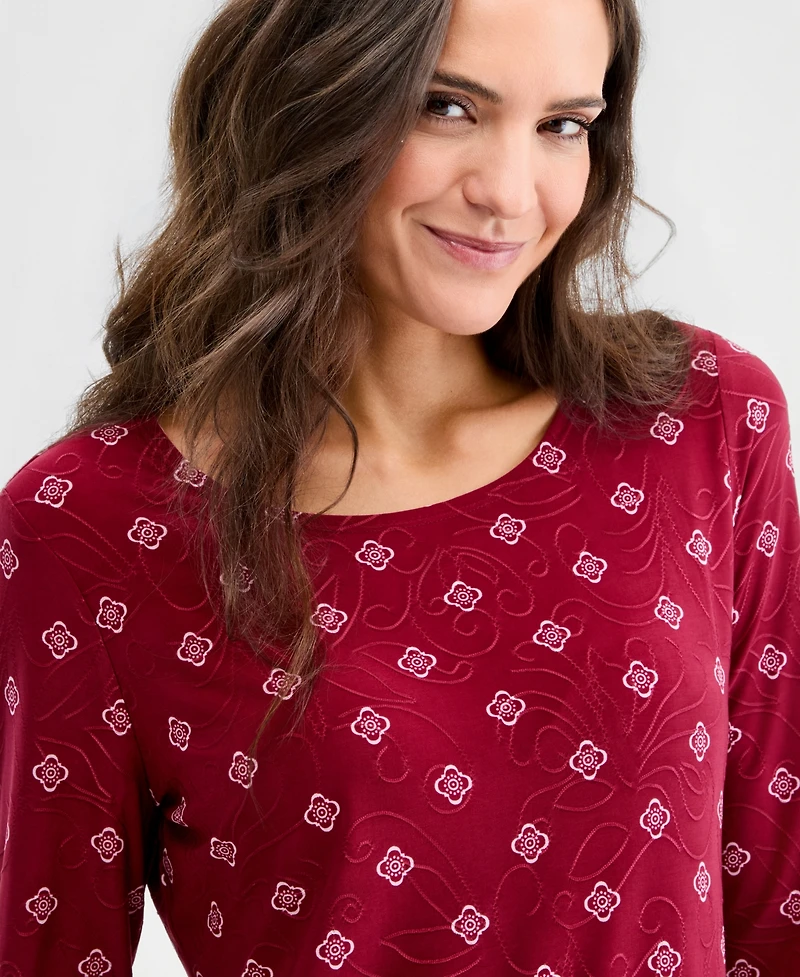Jm Collection Women's Printed 3/4 Sleeve Scoop-Neck Jacquard Top, Macy's Exclusive