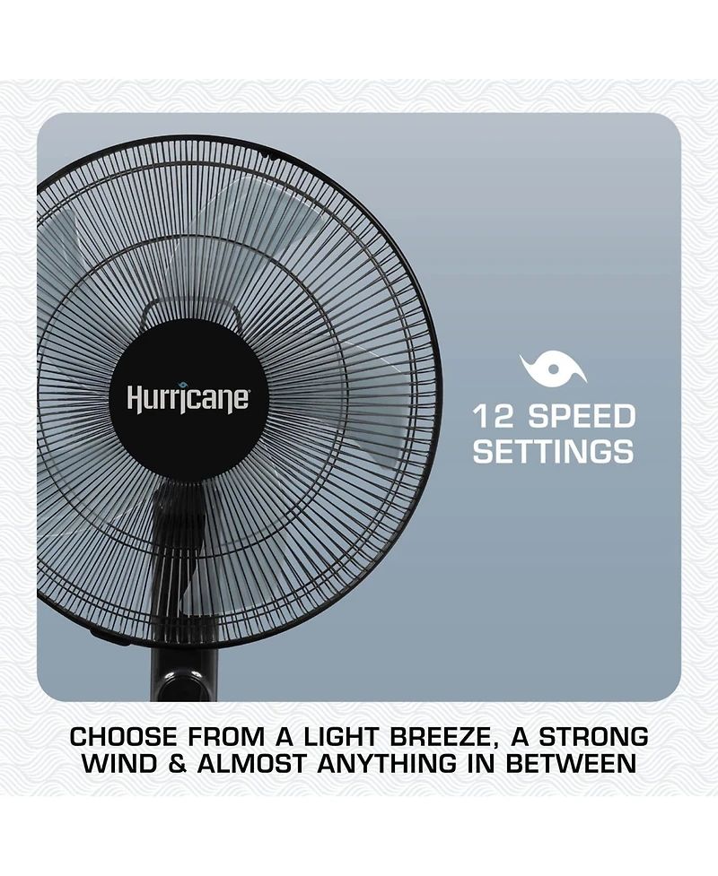 Hurricane 16 Inch Energy Efficient Adjustable Standing Fan w/12 Speed Settings