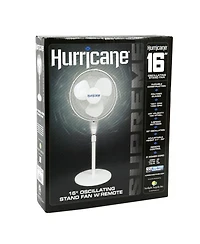 Hurricane Supreme 16" 3 Speed Oscillating Stand Pedestal Fan with Remote, White