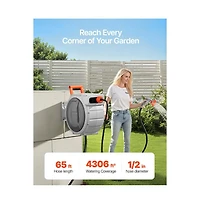 Sugift Retractable Garden Hose Reel 1/2 in x 65 ft Wall Mounted Heavy Duty