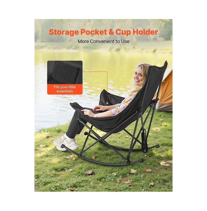 Sugift Folding Rocking Camping Chair Portable Heavy Duty Rocker with Cup Holder