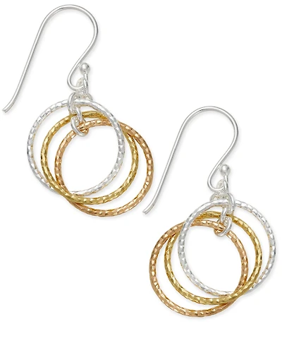 Giani Bernini Tri-Tone Interlocking Circle Drop Earrings in Sterling Silver, Gold-Plated Sterling Silver and Rose Gold-Plated Sterling Silver, Created