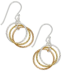 Giani Bernini Tri-Tone Interlocking Circle Drop Earrings in Sterling Silver, Gold-Plated Sterling Silver and Rose Gold-Plated Sterling Silver, Created