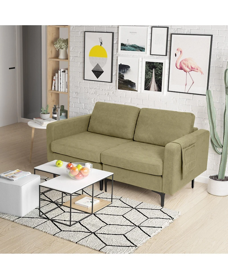 Gouun Faux Leather Loveseat Sofa with Side Storage Pocket and Padded Cushions