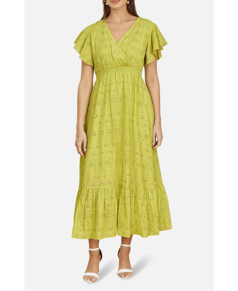 Yumi Women's Cotton Broderie Anglaise Wrap Midi Dress