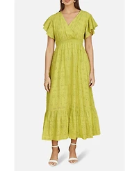 Yumi Women's Cotton Broderie Anglaise Wrap Midi Dress