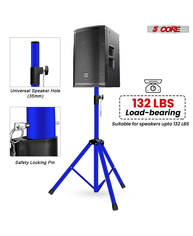 5 core Speaker Stands Pair Adjustable 54 Inch Tripod 132 lbs Capacity 35mm Mount for Dj Pa Use
