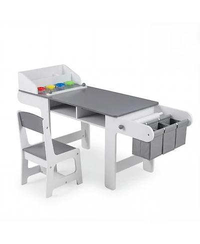 Slickblue Toddler Art Station Table Set with Paper Roll and Storage Bins