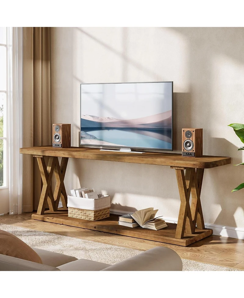 Tribesigns 63-Inch Solid Wood Tv Stand TVs, Farmhouse Entertainment Center with Storage Shelf