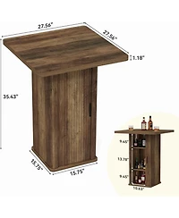 Tribesigns Bar Table with Storage Cabinet 35.43 H High Top Pub Table Square Wooden Bistro with 3-Tier Shelves Farmhouse Bar Furniture