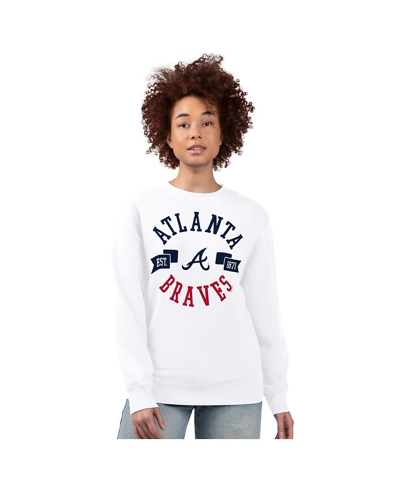 G-iii 4Her by Carl Banks Women's White Atlanta Braves Team Logo Fleece Pullover Sweatshirt