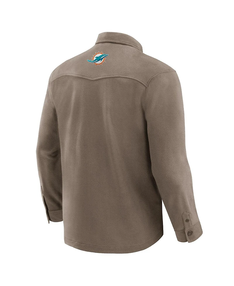 Fanatics Men's Tan Miami Dolphins Polar Fleece Cozy Button-Up Shirt