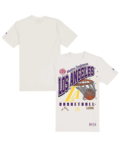 New Era Men's Cream Los Angeles Lakers Oversized City Edition Remix Vintage T-Shirt