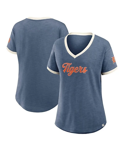 Fanatics Women's Navy Detroit Tigers Relaxed Fit Vintage Play Slub V-Neck Fashion Top