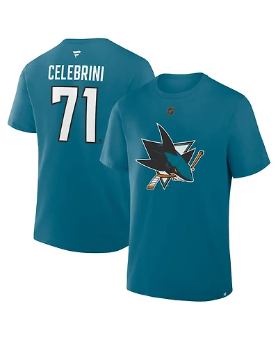 Fanatics Men's Macklin Celebrini Teal San Jose Sharks Authentic Stack Name & Number T-Shirt