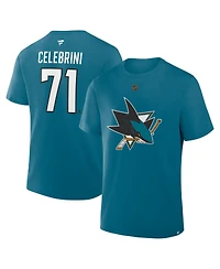 Fanatics Men's Macklin Celebrini Teal San Jose Sharks Authentic Stack Name & Number T-Shirt