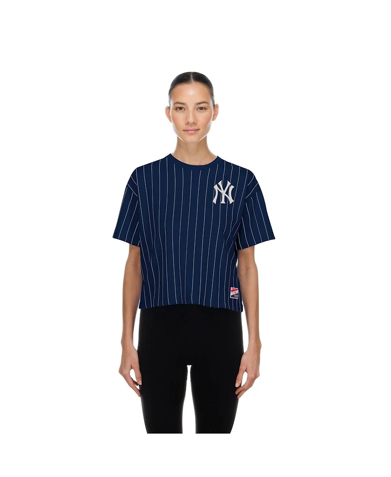 New Era Women's Navy York Yankees Throwback Meshback Pinstripe Boxy T-Shirt