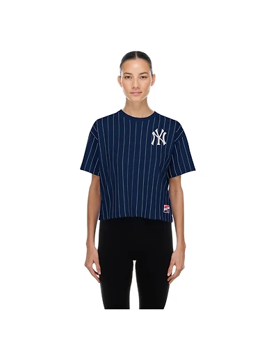 New Era Women's Navy York Yankees Throwback Meshback Pinstripe Boxy T-Shirt
